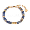 Retro Natural Lapis Lazuli & Stainless Steel Beaded Bracelets for Women NO5359-4-1