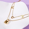 304 Stainless Steel Luck Lock Pendant Double Layer Necklaces for Women NJEW-F346-08G-3