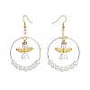 Glass & Plastic Imitation Pearl Beaded Big Ring with Fairy Dangle Earrings EJEW-JE05043-2