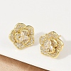 Flower Brass Micro Pave Clear Cubic Zirconia Stud Earrings EJEW-M082-19G-5