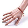 Natural Pearl & Natural Carnelian(Dyed & Heated)/Red Agate Beaded Bracelets BJEW-JB05153-01-4