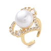 Heart Brass Micro Pave Clear Cubic Zirconia Open Cuff Ring for Women RJEW-C102-03G-1