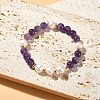 Natural Amethyst & Pearl Beaded Stretch Bracelet for Women BJEW-JB09384-03-4