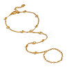 304 Stainless Steel Pave Clear Cubic Zirconia Flat Round Hand Chain Finger Ring Bracelets for Women OK9358-5