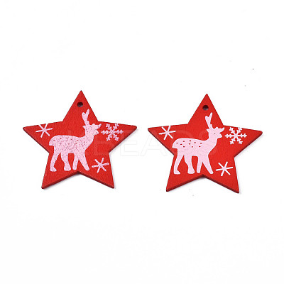 Christmas Theme Spray Painted Wood Pendants WOOD-N005-50B-1