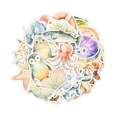 50Pcs Cartoon Sea Animal PVC Waterproof Stickers STIC-Z002-16-1
