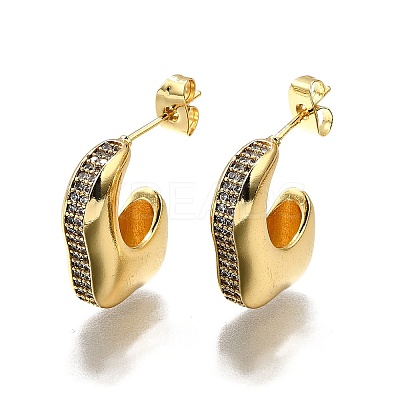 Brass Micro Pave Clear Cubic Zirconia Stud Earrings for Women EJEW-U056-01B-G-1