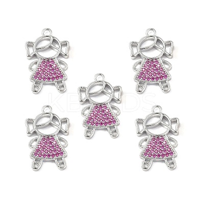 Brass Micro Pave Camellia Cubic Zirconia Pendants KK-E068-VF257-1
