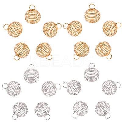 Hollow Lantern Iron Wire Bead Cage Pendants IFIN-SC0001-15-1