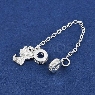 Brass Pave Clear Cubic Zirconia European Safety Chains with Charms KK-L236-16E-S-1