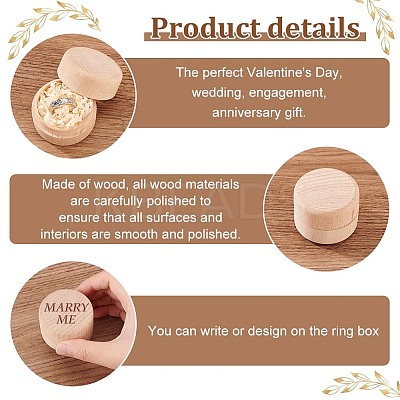 Round Beechwood Jewelry Storage Gift Box with Lid LS-CON-WH0085-57-1