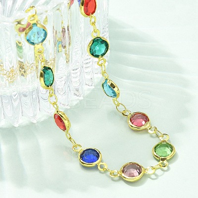 304 Stainless Steel Flat Round Acrylic Rhinestone Cup Chain Anklets for Women LS-AJEW-B031-02G-02-1