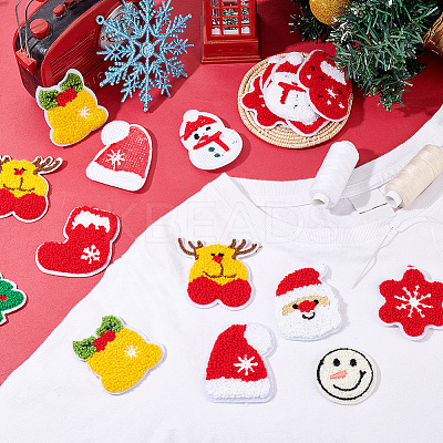 20Pcs 10 Style Christmas Theme Towel Embroidery Cloth Sew on Patches PATC-FG0001-45-1