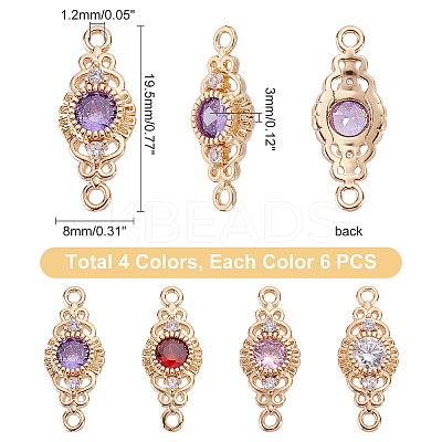 24Pcs 4 Style Brass Micro Pave Cubic Zirconia Links Connectors KK-PH0002-38-1