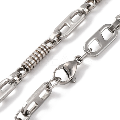 201 Stainless Steel Column & Oval Links Necklace NJEW-F222-34P-1