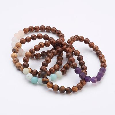 Wood Beaded Stretch Bracelets BJEW-JB03203-1