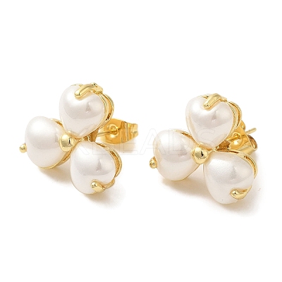 Clover ABS Imitation Pearl Studs Earrings EJEW-K289-05G-1