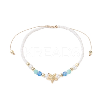 Starfish Natural Agate & Amazonite & Shell Pearl Beads Braided Bead Bracelets for Women BJEW-JB12765-01-1
