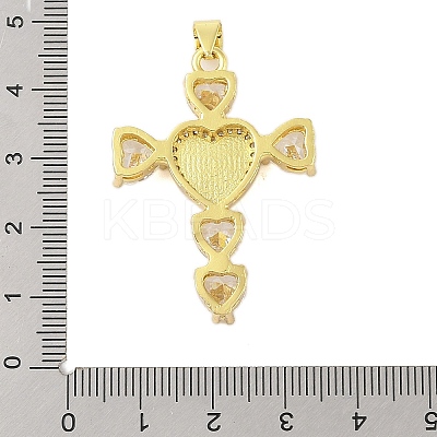 Rack Plating Brass Micro Pave Cubic Zirconia Heart Shape Virgin Mary Cross Pendant KK-S380-44F-G-1