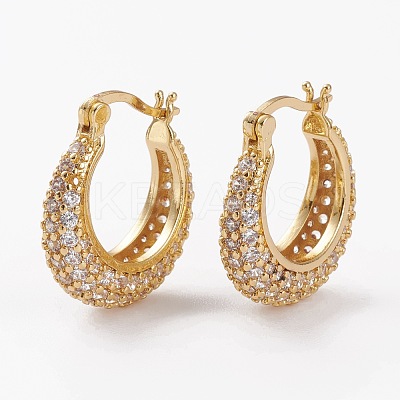 Brass Micro Pave Clear Cubic Zirconia Hoop Earrings EJEW-C502-07G-1