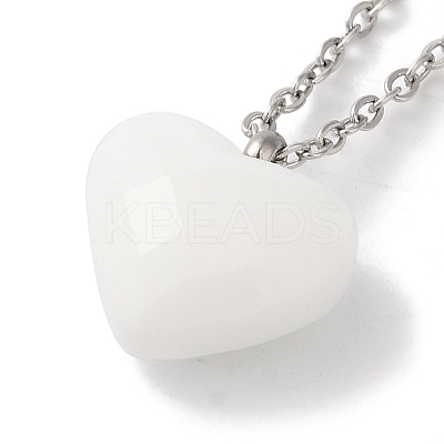 304 Stainless Steel Cable Chain White Heart Glass Pendant Necklaces NJEW-Z041-01P-1