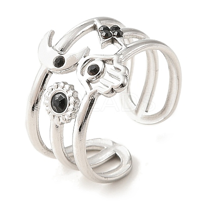 304 Stainless Steel Open Cuff Ring for Women RJEW-F166-01P-02-1