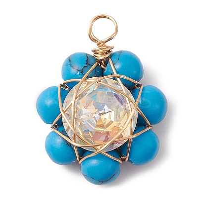 Natural & Synthetic Mixed Gemstone Flower Pendants PALLOY-JF02158-1