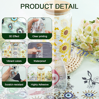 8Pcs 8 Styles Flower & Butterfly UV Transfer Sticker for Glass Cup DIY-CN0003-01B-1