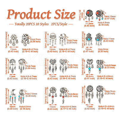 20Pcs 10 Styles Tibetan Style Alloy European Dangle Charms FIND-KS0001-30-1