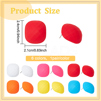 6 Pairs 6 Colors Textured Rectangle Acrylic Stud Earrings with 304 Stainless Steel Pins for Women EJEW-AN0003-73-1