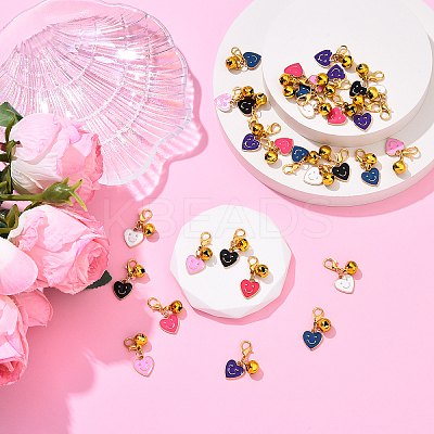 30Pcs 6 Style Alloy Enamel Heart with Smiling Face Pendant Decorations HJEW-YW00177-1