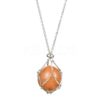 Crystal Cage Holder Necklace NJEW-JN04604-01-1