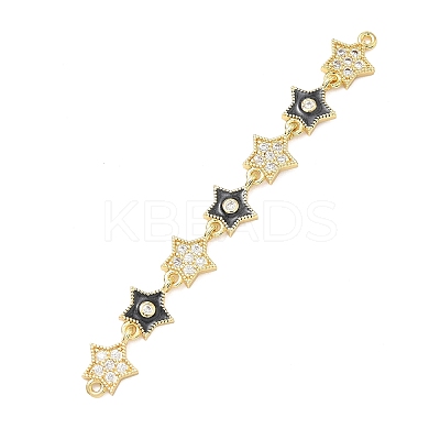 Brass Micro Pave Clear Cubic Zirconia 7 Star Links Connector Charms KK-H539-16G-1