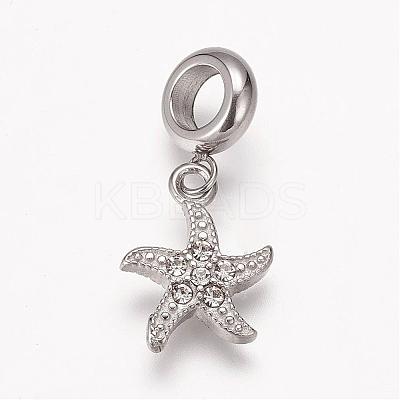 304 Stainless Steel Rhinestone European Dangle Charms OPDL-K001-18AS-1