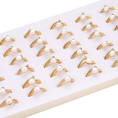 Natural Pearl Double Lines Finger Ring with Rhinestone PEAR-N020-06J-1