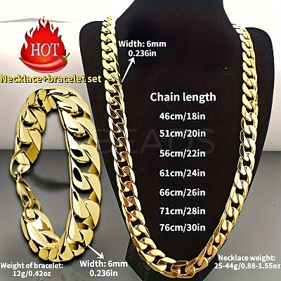 Alloy Cuban Curb Chains Necklaces & Bracelets Sets for Men WG37A02-01-1