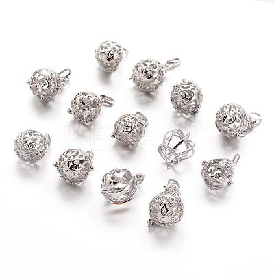 Eco-Friendly Rack Plating Brass Hollow Cage Pendants KK-P048-01P-NR-1