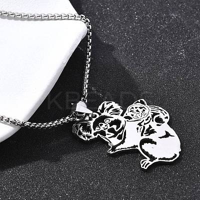 201 Stainless Steel Laser Cut Mother and Baby Koala Pendant Box Chain Necklaces for Women Men NJEW-E156-01P-1