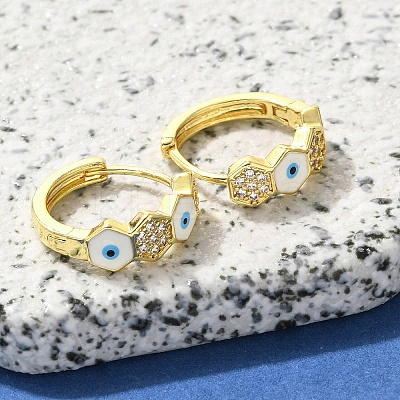 Brass Clear Cubic Zirconia Hoop Earrings EJEW-M047-06G-1