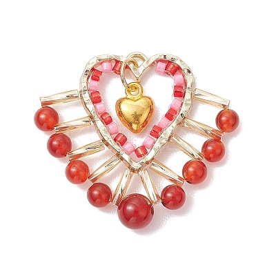 Natural Carnelian(Dyed & Heated) & Glass Seed Beads Pendants PALLOY-MZ00444-02-1