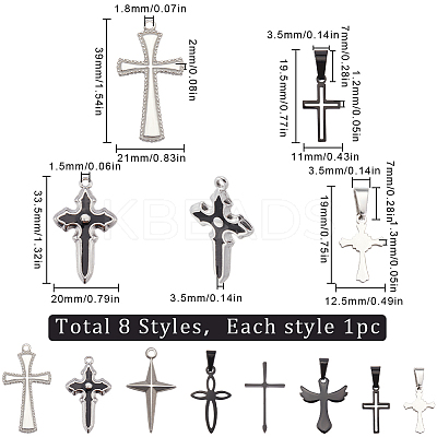 8Pcs 8 Styles 304 Stainless Steel Pendants STAS-SC0009-08-1