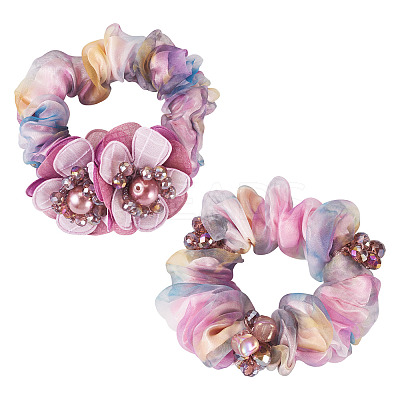 2Pcs 2 Colors Chic Solid Color French Satin Pigtail Hair Tie for Elegant Hairstyles OHAR-TA0001-10B-1