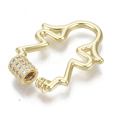 Brass Micro Pave Clear Cubic Zirconia Screw Carabiner Lock Charms ZIRC-T013-07G-NF-1