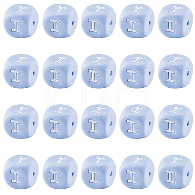 20Pcs Blue Cube Letter Silicone Beads 12x12x12mm Square Dice Alphabet Beads with 2mm Hole Spacer Loose Letter Beads for Bracelet Necklace Jewelry Making JX434I-1