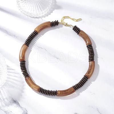 12MM Two Tone Acrylic & CCB Plastic & Coconut Curved Tube Beaded Necklaces for Women NJEW-JN05373-03-1