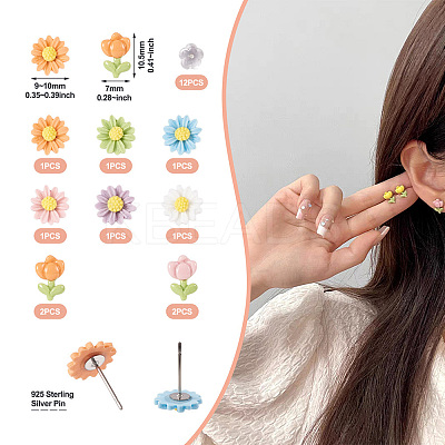 10pcs 8 style Flower Porcelain Stud Earrings EJEW-TA0001-30-1