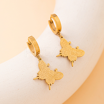 Vintage French Style 201 Stainless Steel Butterfly Hoop Earrings for Sweet Daily Dating Outfits VI4462-1-1
