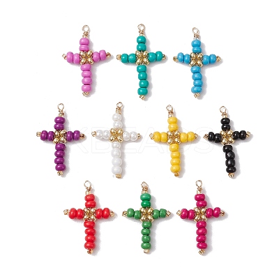 Glass Seed Beads Pendants PALLOY-MZ00378-1