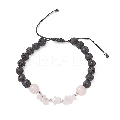 Natural Rose Quartz & Lava Rock Beads Braided Bead Bracelets for Women BJEW-JB12924-02-1