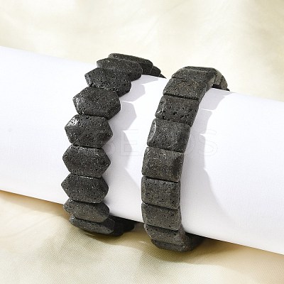Rhombus Frosted Natural Lava Rock Bead Stretch Bracelets for Women Men BJEW-C097-03A-1